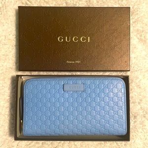 Gucci Women’s Light Blue Leather Zip Around Wallet